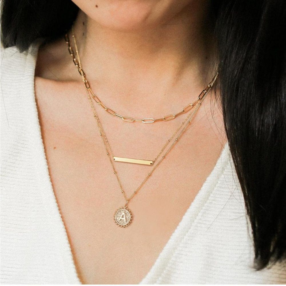 14K Plated Initial Triple Layered Necklaces